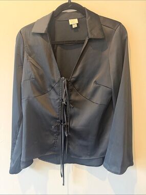 a new day Satin-Look Lace-Up Blouse in Black